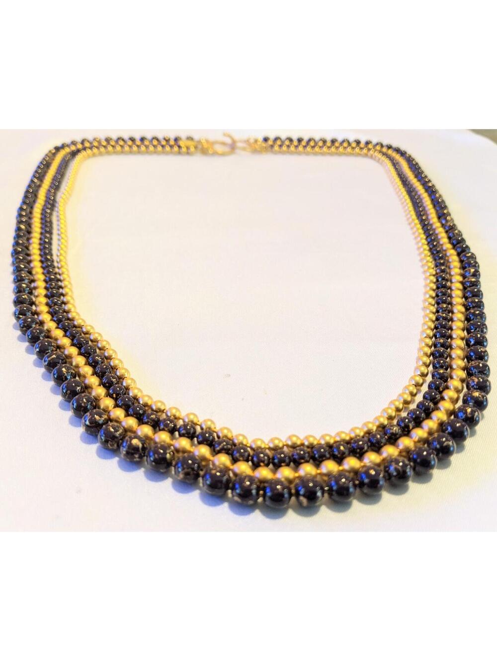 Vintage GEORGIOU Layered Beaded 4-Strand Necklace 27" Purple/Brown w/ Gold Heavy